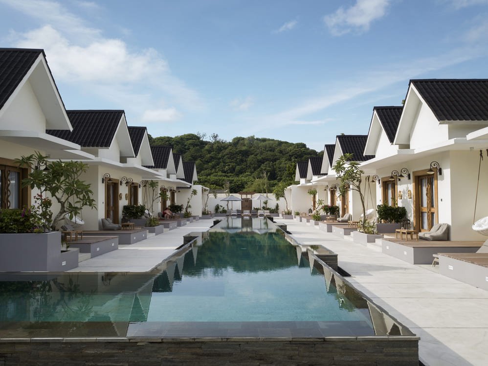 Villa pool and garden in daylight